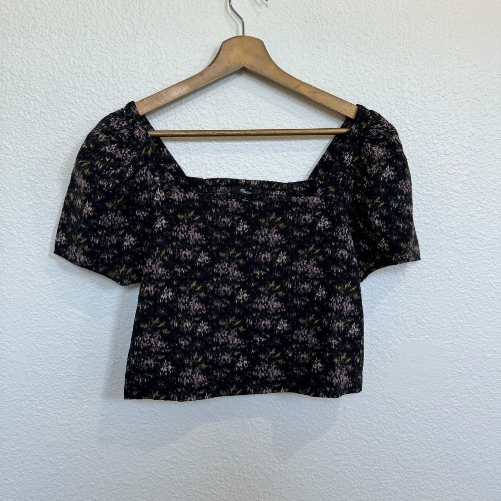 Madewell- Hopewell Puff-Sleeve Crop Top in Blurred Ikat